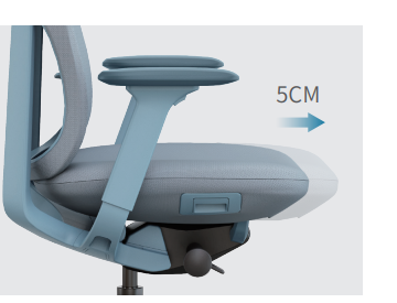 Ergonominės biuro kėdės sėdynės gylio reguliavimas
